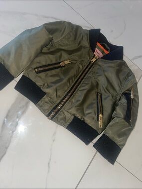Urban Republic Olive Green Kids Bomber Jacket with Black Trim